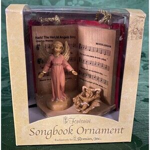 Vtg Fontanini Angel & Baby Jesus Manger Songbook 2004 Christmas Ornament #56200